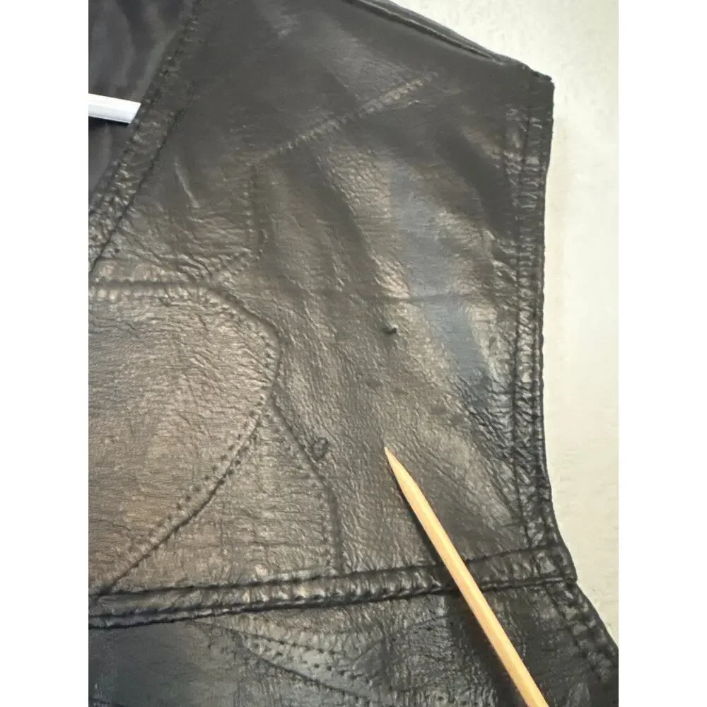 Vintage Mens Black 100% Leather Vest Size 2XL Cowboy Western Workwear Biker